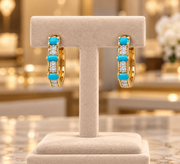 EHF57720TQ. 14K Solid Gold Turquoise and Diamond Hoops
